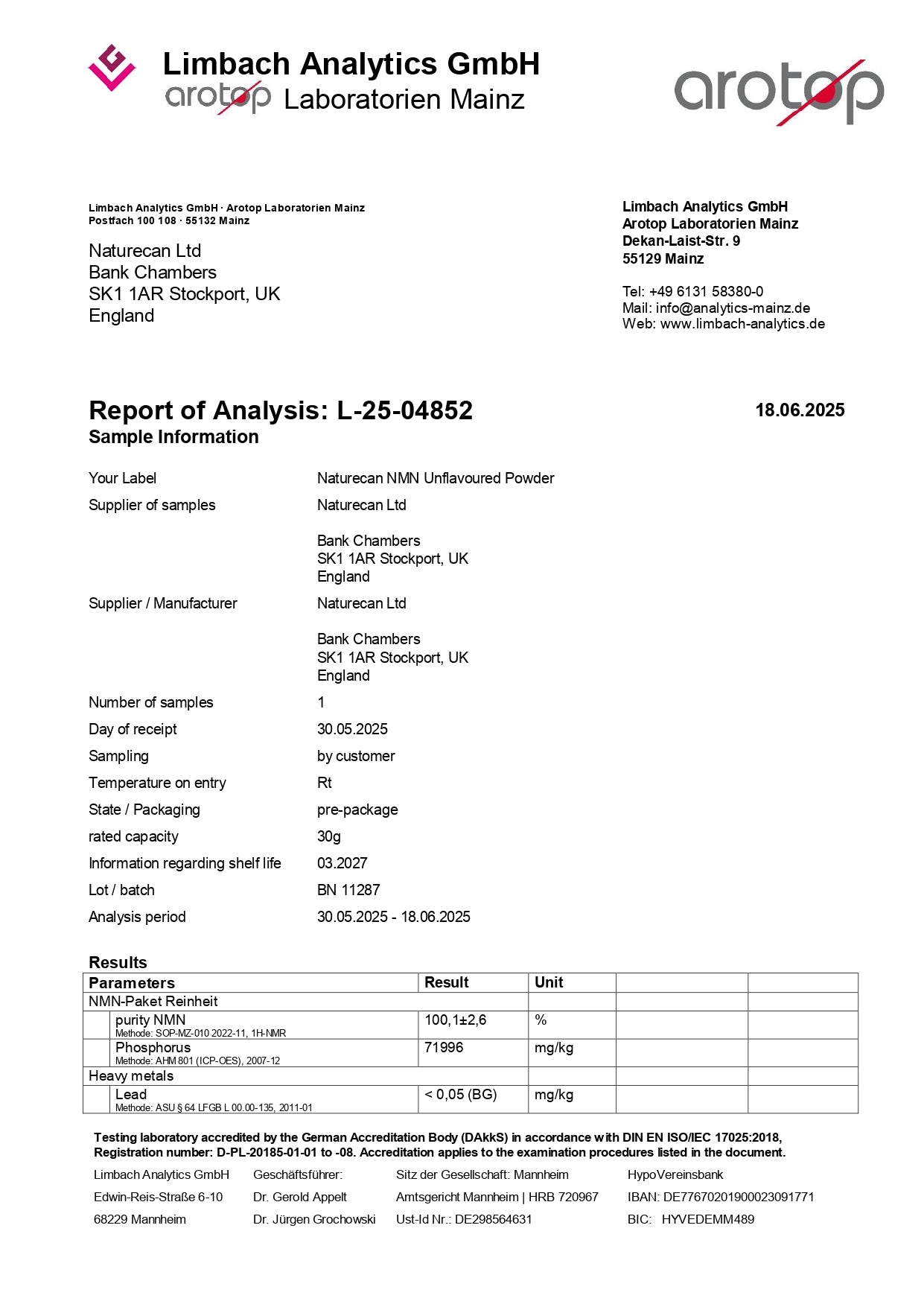 Certificado de análisis