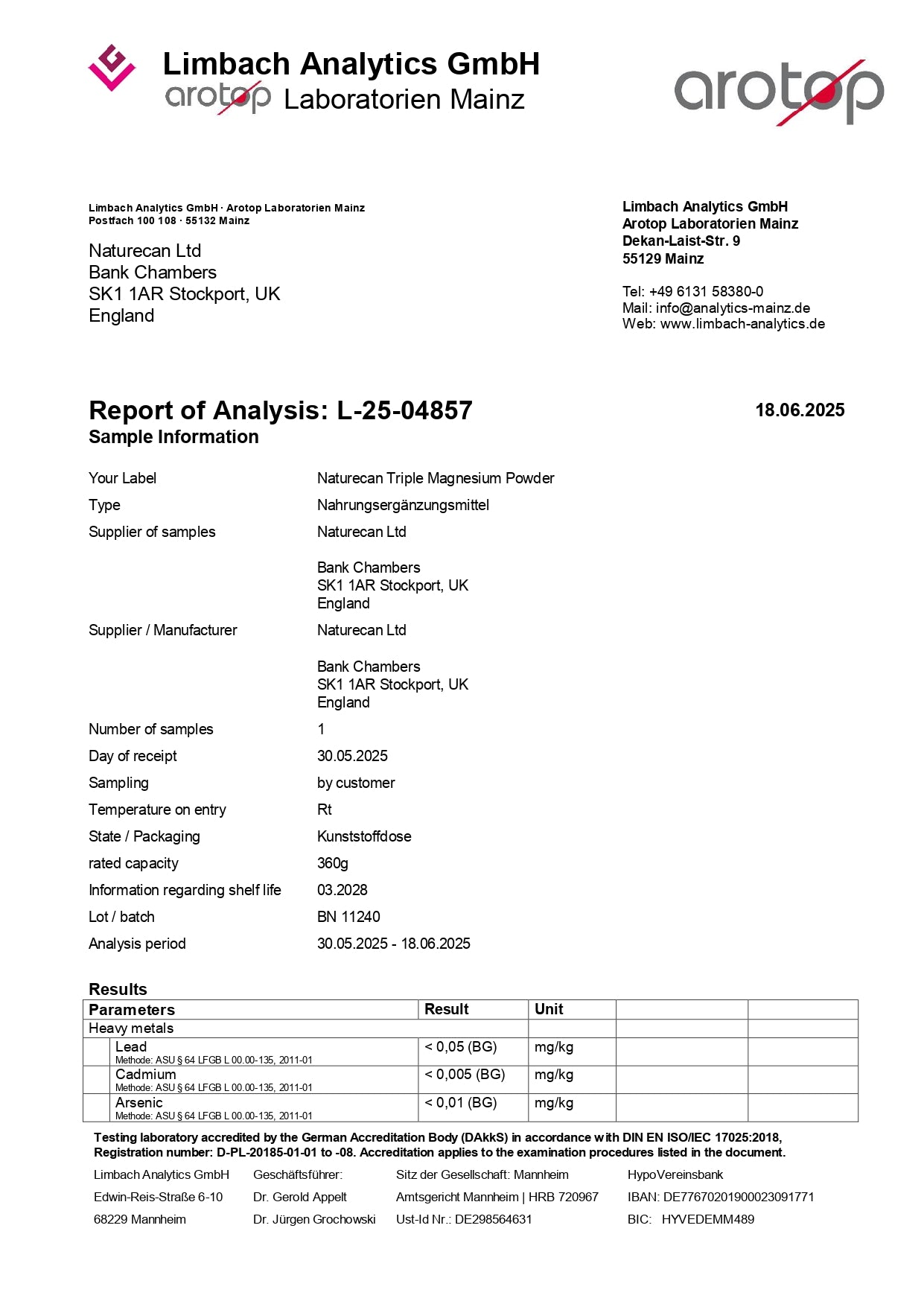 Certificado de análisis